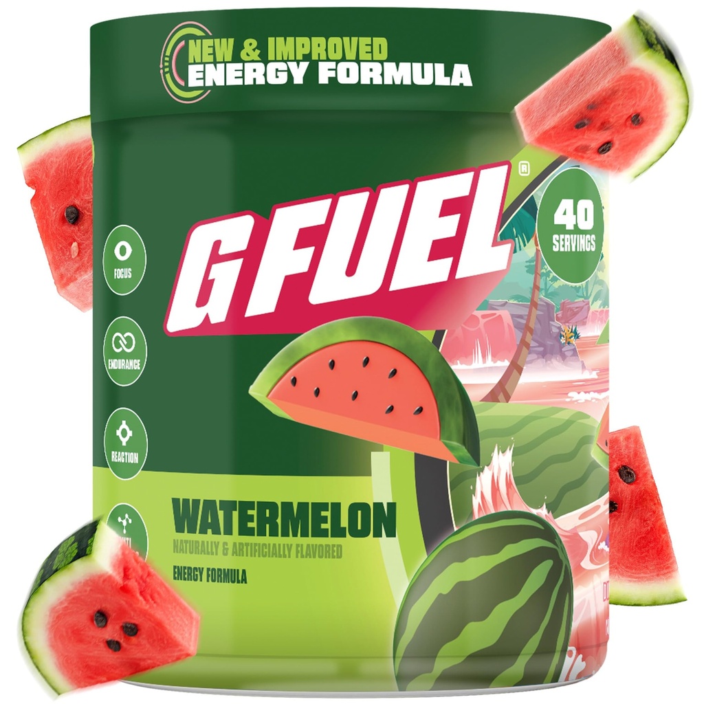 G combustível Melancia Energia Drink Powder, pré-treino Mistura de cafeína para jogos, Açúcar Free Focus Amino, Vitamina + Antioxidantes, 9.9 oz (Melancia, 40 Servões)