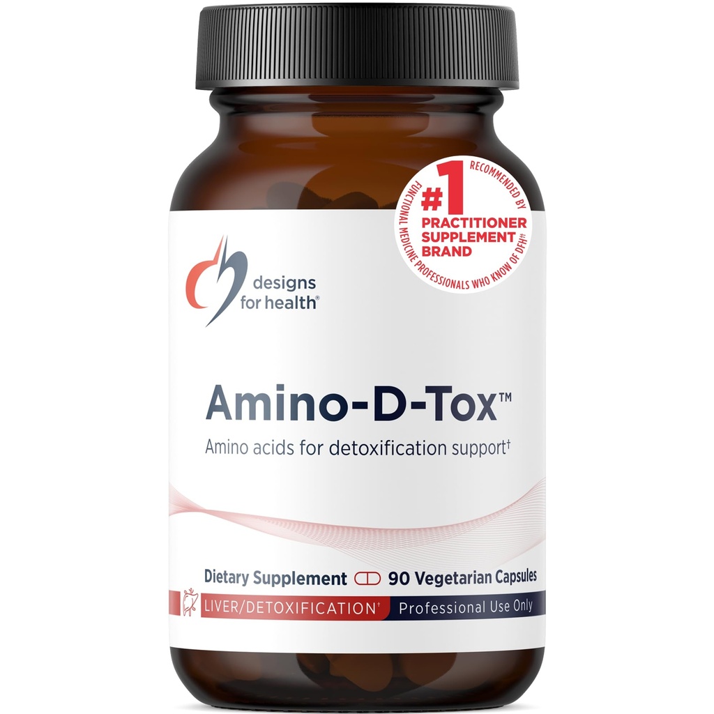 Designs para Saúde Amino-D-Tox - Detox Aminoácido + Suporte de Limpeza do Fígado - Suplemento Mistura com Glicina, Glucarato de Cálcio D, NAC + Mais - Não-GMO (90 Cápsulas)