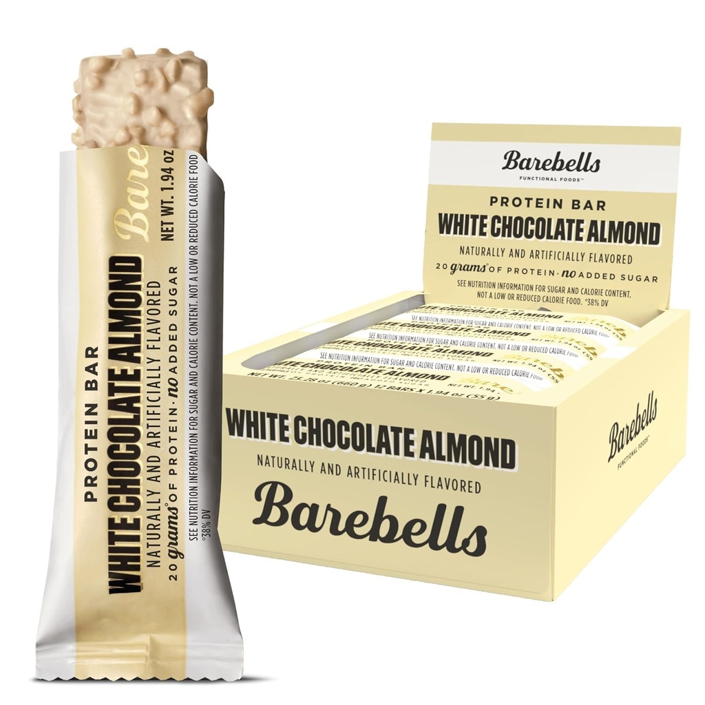 Barrinhas de proteína Barrinhas de chocolate branco Amêndoa - 12 Count, 20g Alta Protein Treats - Chocolate Nutrition Bar com 1g Total de Açúcares - Café da manhã on-the-go ou pós-treino