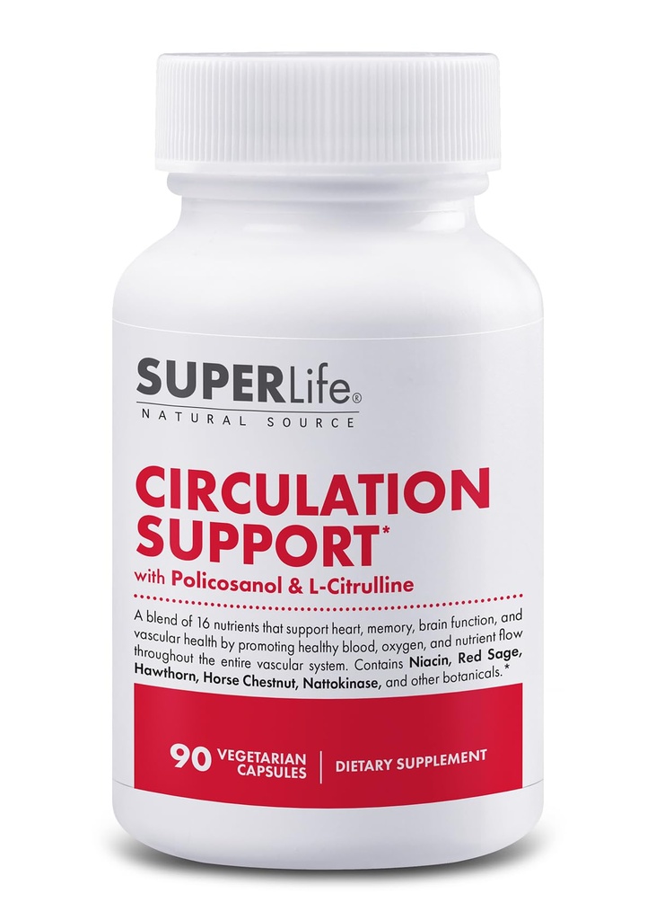 Suporte à circulação - com Hawthorn Berry, Ginkgo Biloba, Butcher's Broom, Horse Chestnut, L-Arginina & Ginger Root . Promove Sangue saudável, Oxigênio e Fluxo Nutriente .