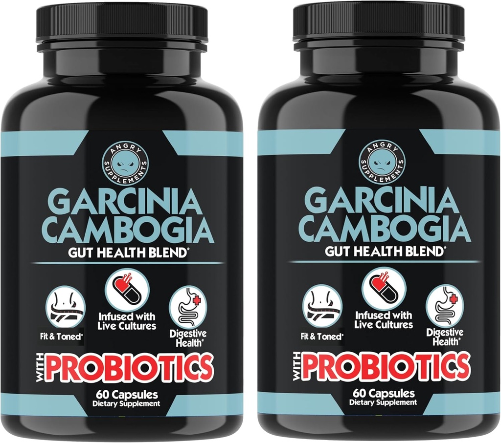 Suplementos irritados Garcinia Cambogia com Probióticos, Gut Health Multivitamin w. Vitaminas A, C, D, E, K, B2, Zinco, Selênio, Cobre, Chromium + Cápsulas de mistura de ervas (2- Garrafas, 120ct Total)