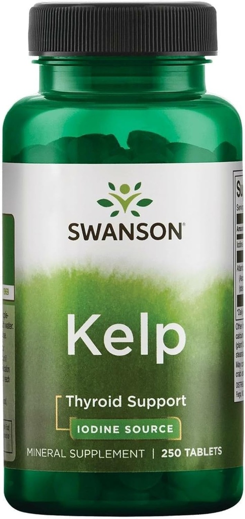 Swanson Premium Brand Kelp - Fonte de iodo natural de apoio à saúde da tireóide - Suplemento mineral w / fonte de iodo padronizado 0,4% - (250 comprimidos, 225 mcg cada)