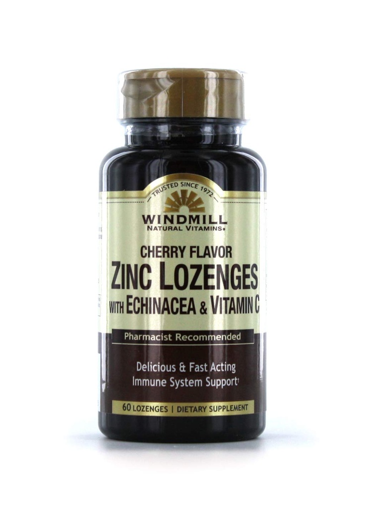 Vitaminas de moinho de vento Zinco Lozenges com Echinacea & Vitamina C - sabor cereja, 60 Lozenges, 60 Servings, 60 Count