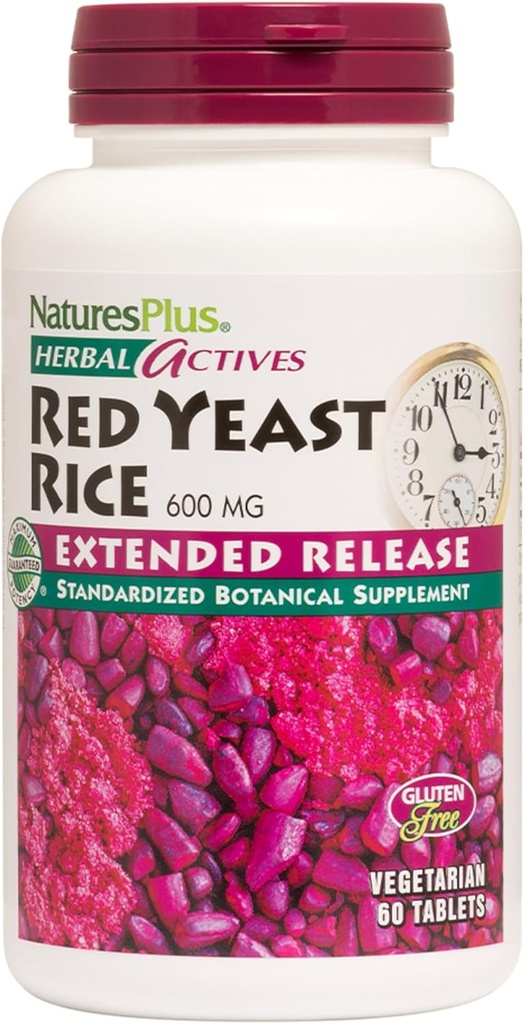 NaturesPlus Herbal Actives Red Yeast Rice Extended Release 600 mg - 60 Tablets, Pack of 3 - Suporta Bem-Estar Geral - Vegetarian, Gluten Free - 180 Total Servings
