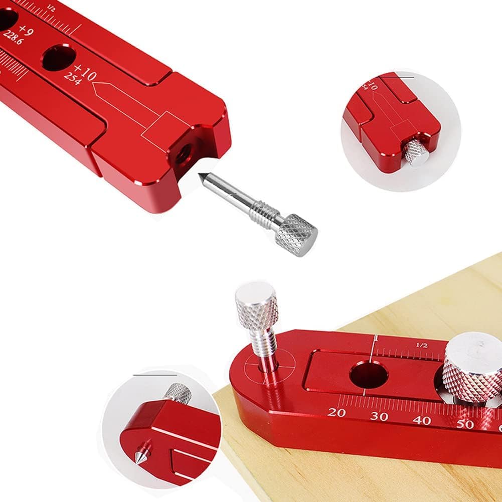 165mm Woodworking Compass Scriber, Woodworking Scribe Gauge, Ajustable Metric Arc Drawing Ruler Scribing Circle Ruler Marking Gauge Circle Marking Marking Tool (Red)