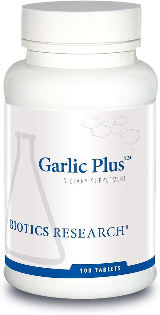 Biotics Research Alho Plus puro concentrado de alho mais vitamina C e clorofilas, Suporta saúde cardiovascular, função imune, forte antioxidante 100 comprimidos