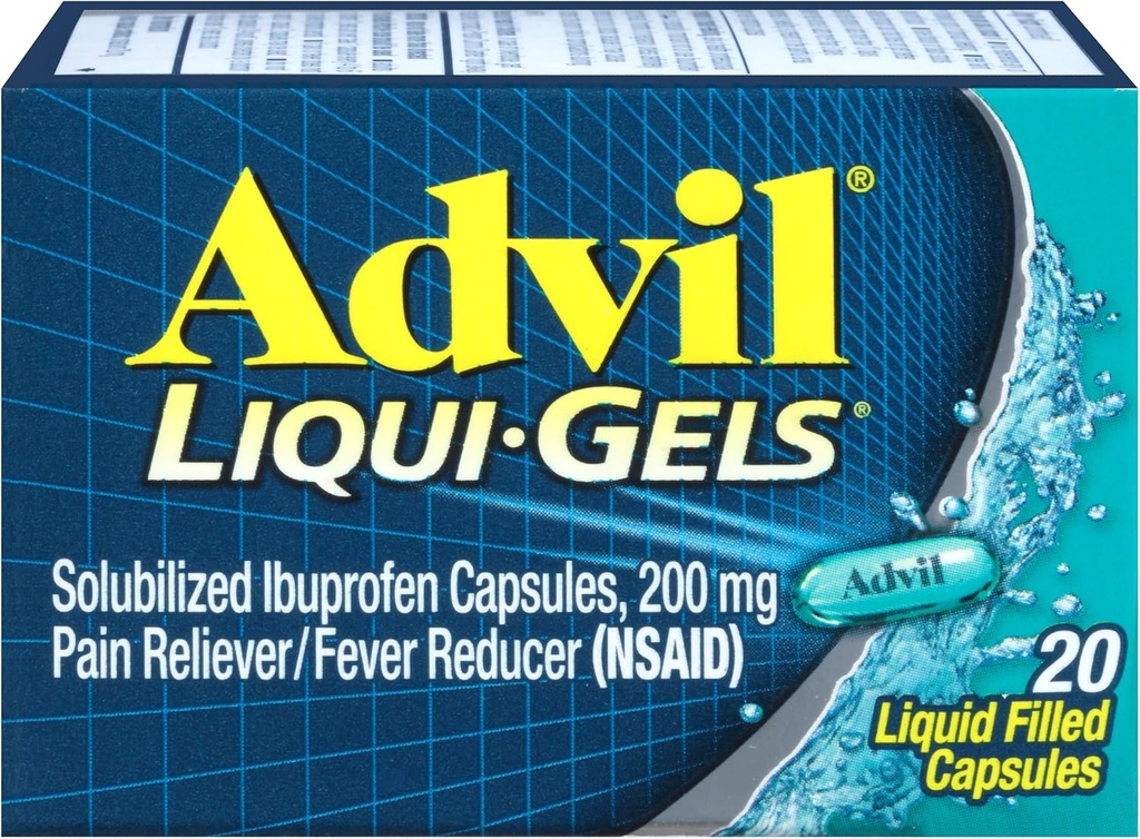 Advil Pain Reliever / Redutor de Febre Liqui-Gels 200mg - 20 ct, Embalagem de 3