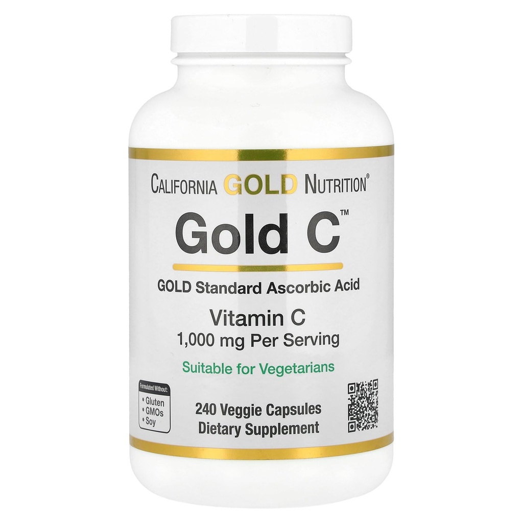 California Gold Nutrition Gold C USP Grau Suplemento de vitamina C - Suporte imunológico e bem-estar sazonal - Vegetarian Friendly - Gluten Free, Non-GMO - 1000 mg - 240 Cápsulas Veggie