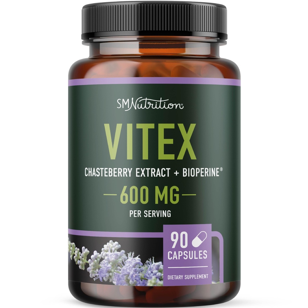 Vitex Chasteberry Suplemento 600mg Agnus Castus para o equilíbrio de hormônios feminino, Menopausa, Regularidade Menstrual e Hormonal Acne * .