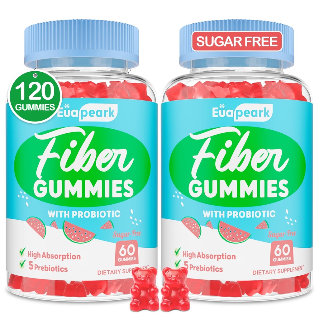 2 Embalagens - gomas de fibra para adultos, Probióticos de açúcar livre & gomas de fibra prebiótica, com inulina, Fos & raiz de Chicory - para regularidade, Digestão & Gut Saúde - Vegan, Gluten Free, 120 Condes