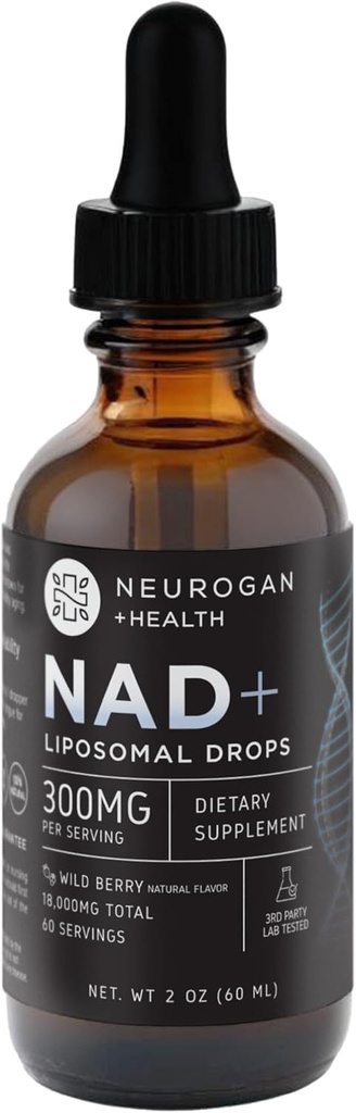 Neurogan NAD+ Gotas lipossómicas - 300mg por serviço, 18,000mg Total - Drops líquidos Suplementos - Suporte celular e imunológico Suplemento NAD - Nicotinamida Adenina Dinucleotídeo para Mulheres e Homens