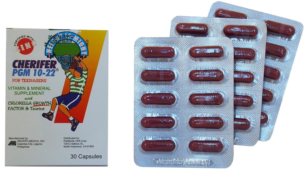 CHERIFER Cápsula com Zinco, Fator de Crescimento Duplo de Clorela e Taurina PGM 10-22 (30 Cápsulas)