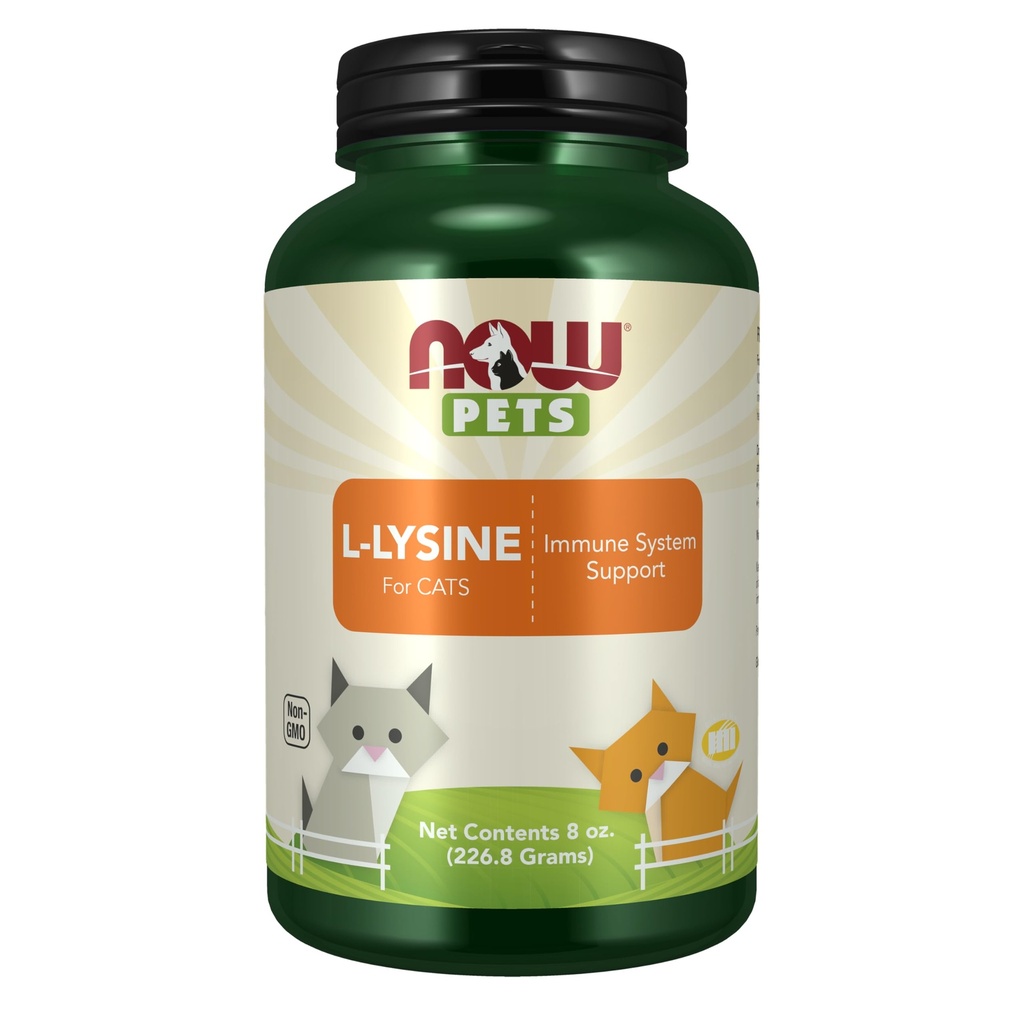 NOW Pet Health, L-Lysine Supplement, Pó, Formulado para Gatos, NASC Certified, 8-Ount
