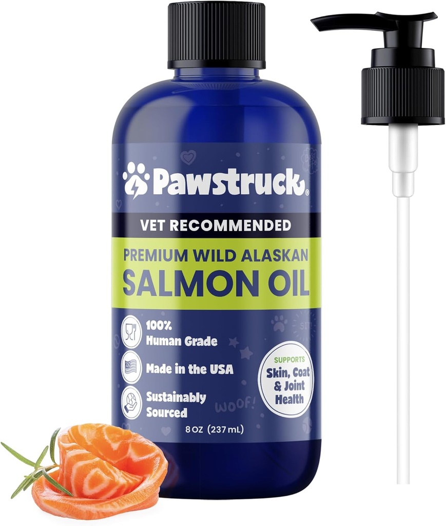 Pawstruck Puro óleo de salmão selvagem do Alaska para cães e gatos – Omega 3 & 6, Suplemento de força extra, ácido gordo DHA EPA para o suporte imunológico