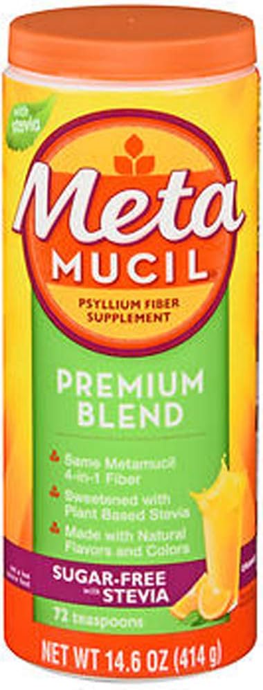 Metamucil Premium mistura Psilium fibra em pó sem açúcar com Stevia Laranja - 14.6 oz