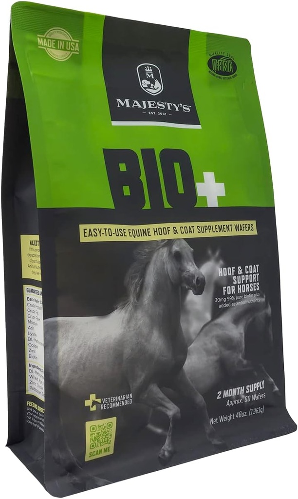 BIO+ Biotina Wafers de Majestade - Superior Horse / Equine Hoof and Coat Supplement - Cobre, Zinco, Lisina, Metionina (60 contagem)