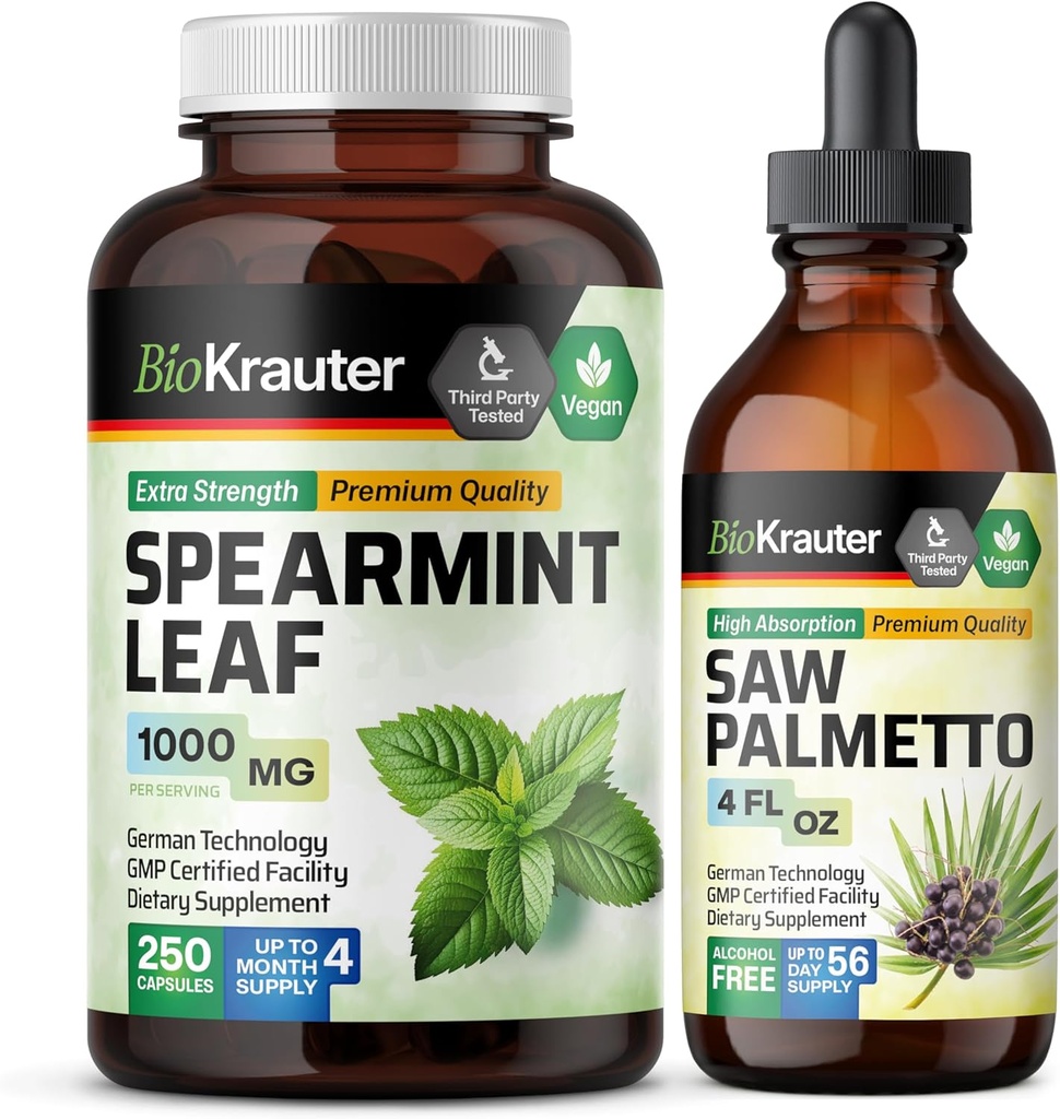 BIO KRAUTER Spearmint 250 Cápsulas e Serra Palmetto Tintura 4 Fl. Oz.
