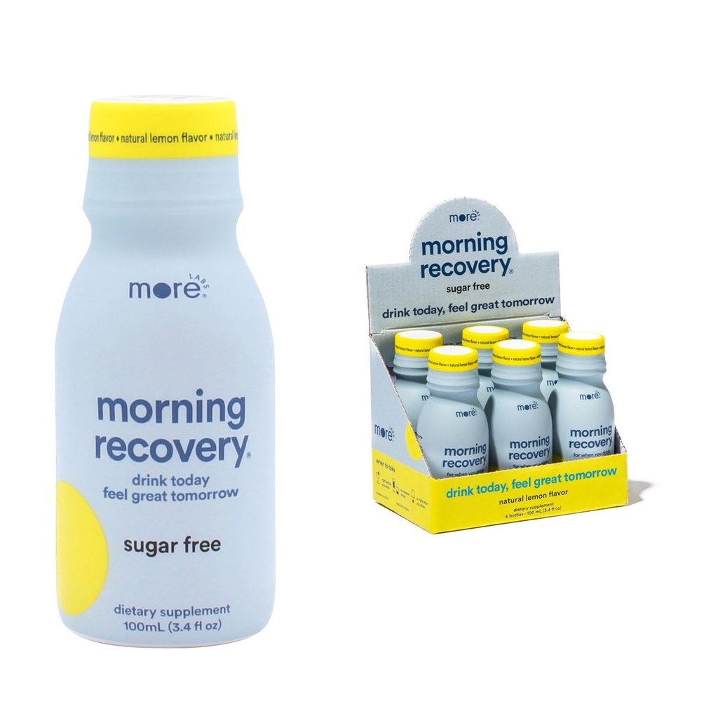 Eletrolítico de recuperação da manhã, Drinque de cardo de leite Formulação proprietária para hidratar enquanto bebe, DHM líquido altamente solúvel, Não OGM, Vegan, Sem glúten, Limão sem açúcar, Pacote de 6