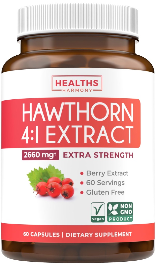 Super Potent Hawthorn Berry Extract Cápsulas - Hawthorn Berry Suplemento feito de concentrado de força extra para apoiar coração e saúde digestiva - Vegan Non-GMO & Gluten Free (2 Mês de fornecimento)