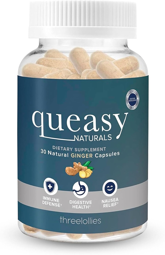 Três Lollies Quasy Naturals Ginger Cápsulas - Não-Drowsy Náusea alívio suplemento - movimento doença prevenção & náuseas alívio durante quimioterapia - 1000mg gengibre raiz - 30 Caps