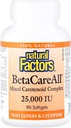 Fatores naturais, BetaCareAll 25.000 UI, Vitamina A para a pele saudável, visão e função imune, 90 Softgels