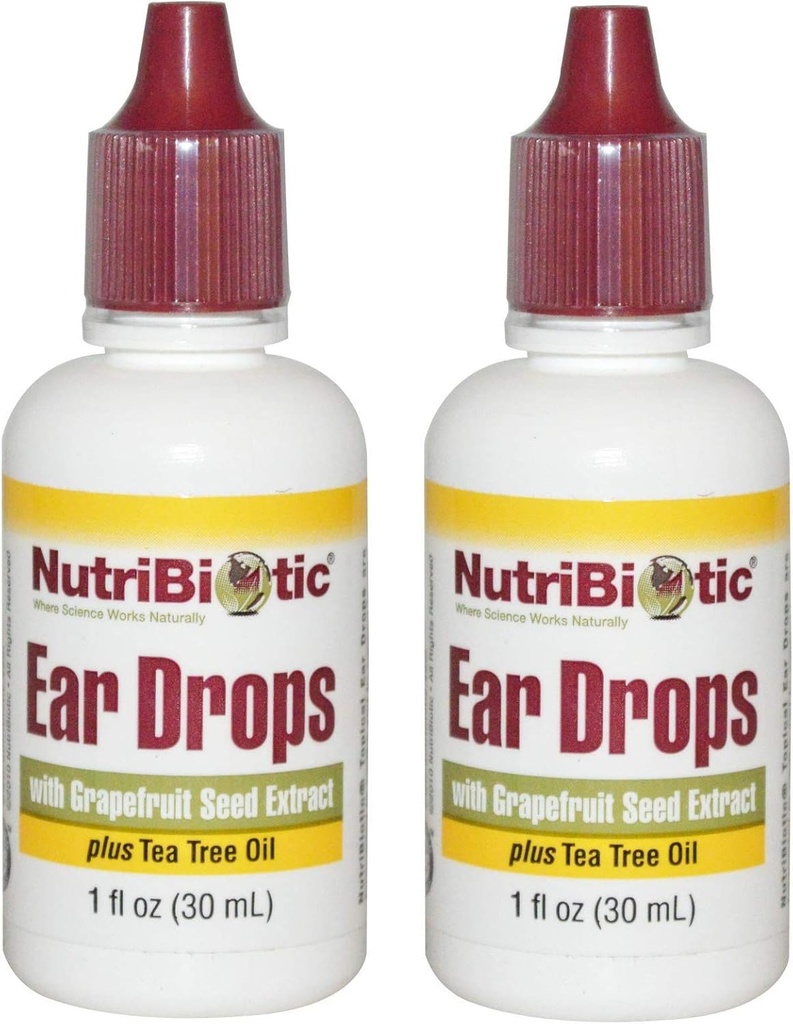 NutriBiotic gotas de ouvido com extrato de semente de toranja e óleo de árvore de chá (Pacote de 2), 1 Oz cada