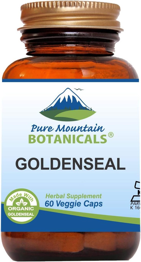 Pure Mountain Botanicals Goldenseal Cápsulas - Kosher Vegan Caps com 250mg Goldenseal suplemento raiz