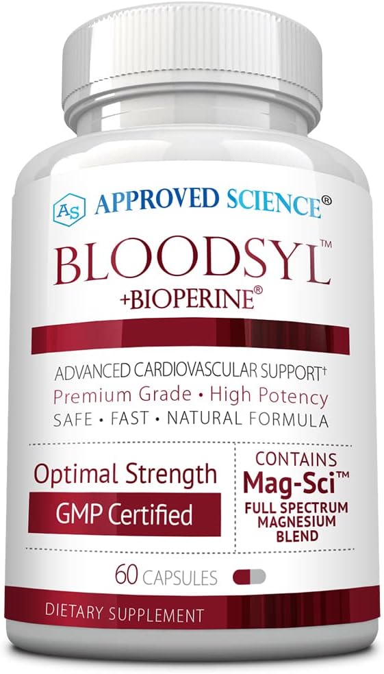 Aprovado Ciência Bloodsyl - Suporta fluxo de sangue - Hawthorn Berry, Magnésio, BioPerine - Vegan - 60 Cápsulas - Pacote de 1