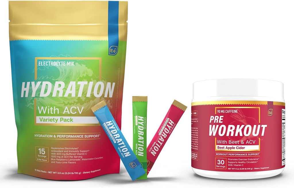Açúcar Free Hydration Powder Packets Variedade - 15 Stick Packs & Pré-Trabalhar em pó com ACV
