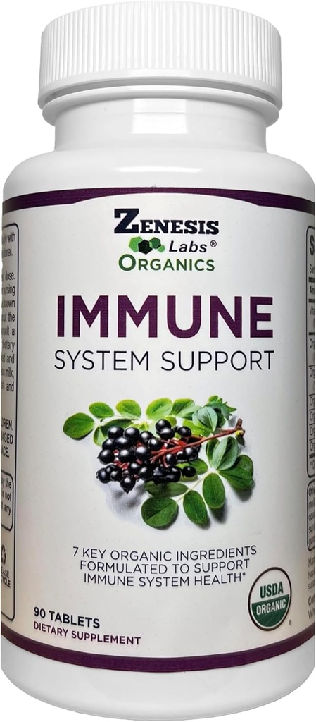 Zenesis Labs Suplemento de suporte imunológico orgânico Vitamina C, Moringa, Elderberry, Astragalus, Orégano, Ginger, Alho (90 comprimidos, suprimentos de 30 dias)