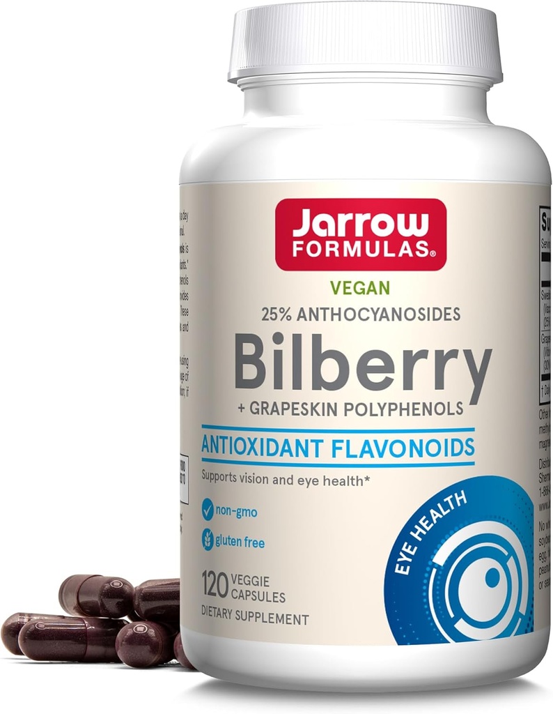 Jarrow Fórmulas Bilberry & Grapeskin Polyfenóis Cápsulas - 120 Conde - Bilberry Suplemento para olhos - Suplemento antioxidante - Para a saúde dos olhos - Vegan - Não-GMO