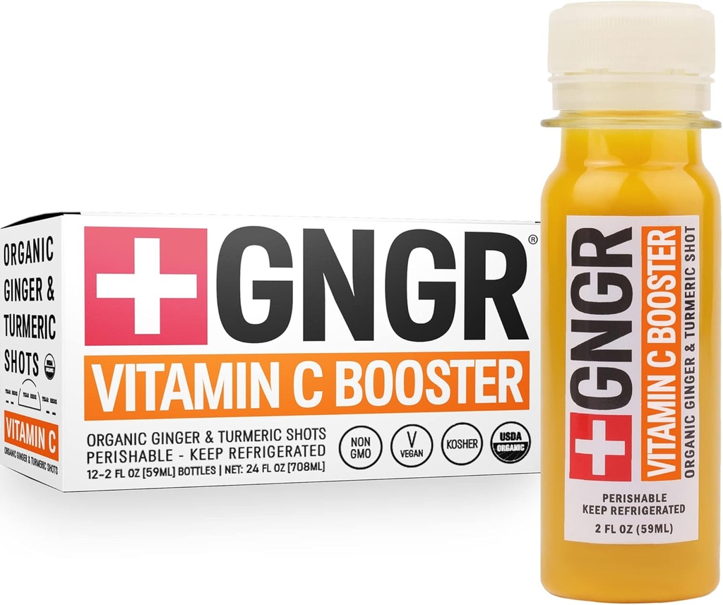 +GNGR Vitamina C Immunity Booster Ginger Pressionado a Frio Tiro com Açafrão, Cayenne, Acerola, Imunidade Tiro com Suco de Ginger Peruano para Todos os Imune Natural & Suporte Digestivo 2 fl oz (Pacote de 12)