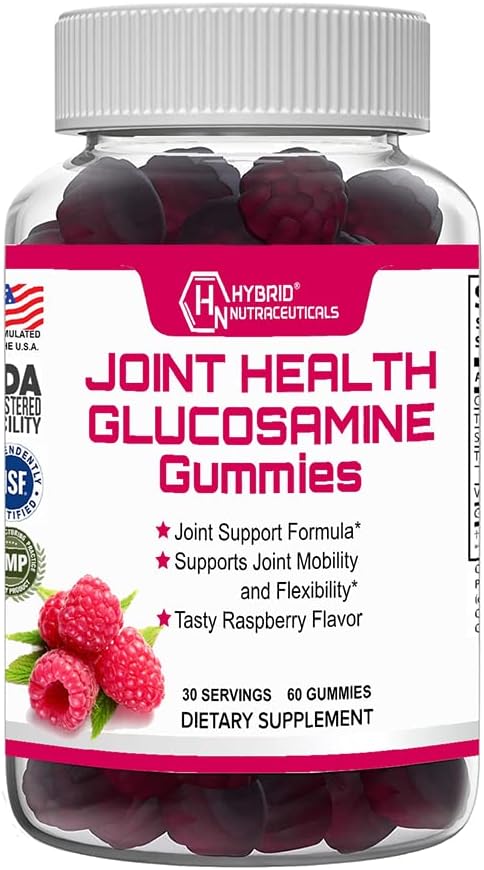 Nutriceuticals Hybrid Suplemento de saúde comum - Gummies de glucosamina com vitamina E - Suporte Suplemento de suporte de mobilidade conjunta e flexibilidade, sabor de framboesa - 60 chicletes