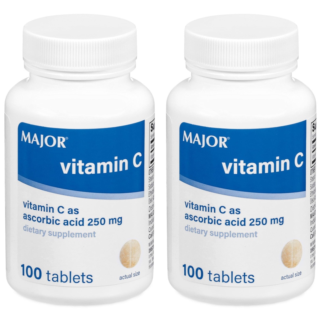 MAJOR Vitamina-C 250 mg Comprimidos de Ácido Ascórbico, 100 CT - Embalagem de 2