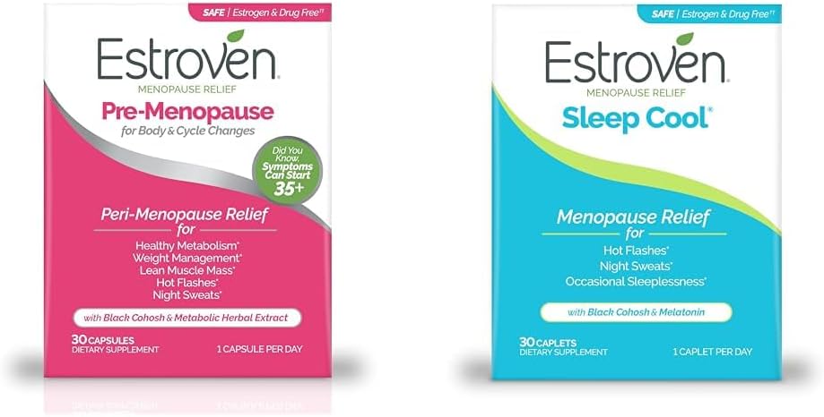 Pacote de alívio da menopausa Estroven com pré-menopausa 30 Ct e sono fresco 30 Ct