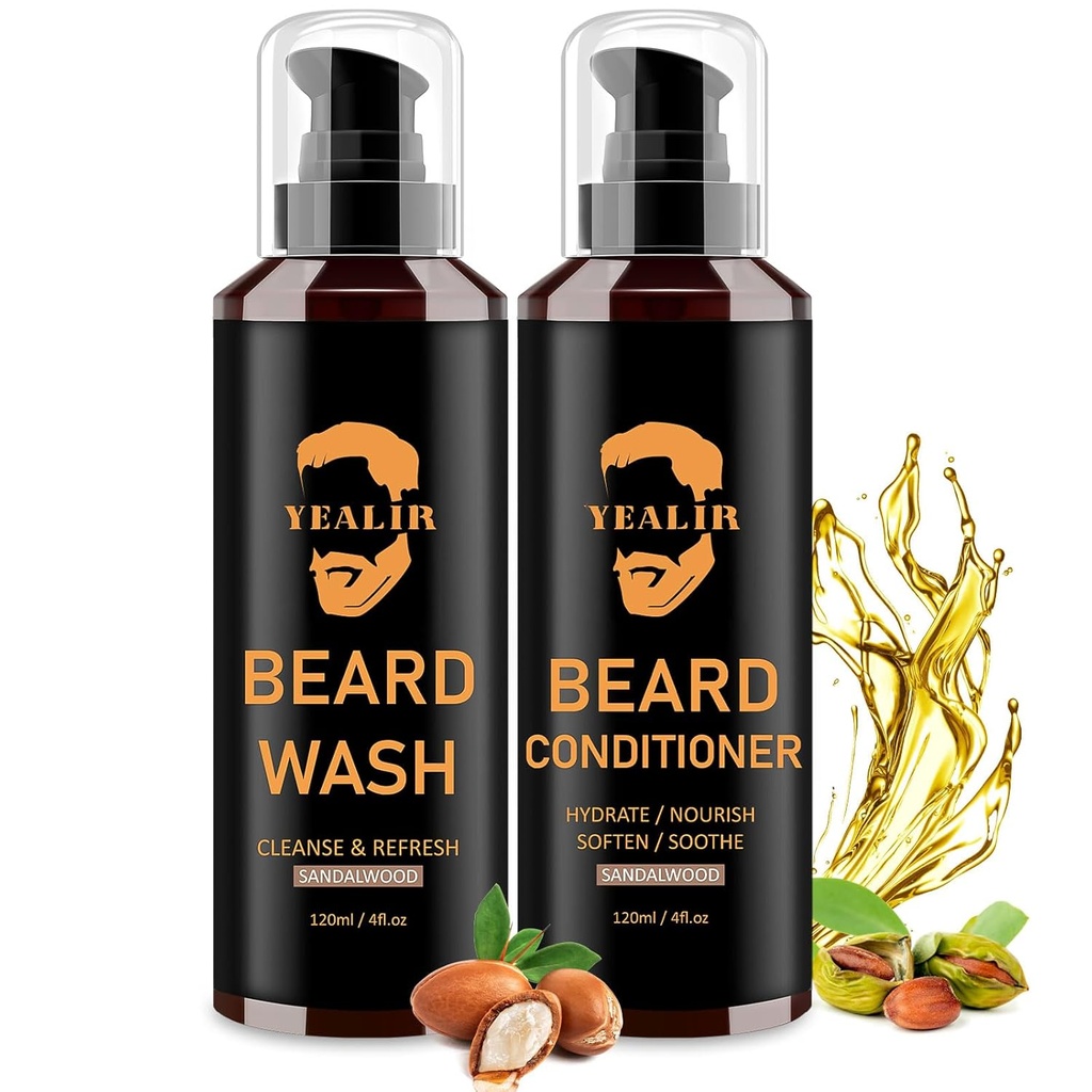 Lavar e Condicionador de Barba para Homens - Suavizar e Hidratar com Óleo de Argan & Jojoba - Controles Dandruff & Coceira para uma Barba Fresca, Suave & Livre de Tango - 2-Pack (4 onças cada)