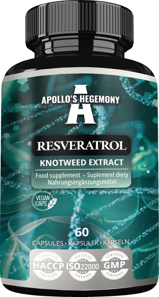 APOLLO'S HEGEMONY Resveratrol alta dose 400 mg - 60 Cápsulas Vegan - 2 Meses Abastecimento - 98% Trans-Resveratrol de Extrato de Algas Japonesas - Antioxidante Natural