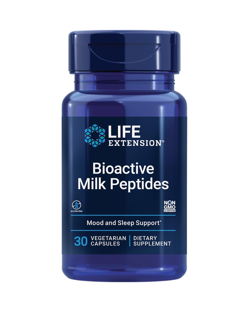 Extensão de vida Peptídeos de leite bioativos, Suporte de humor saudável, Suplemento de sono, Relaxação, peptídeos de leite, Caseína decapeptida, Sem Hormônio, Sem Glúten, Não-GMO, Vegetariana, 30 Cápsulas
