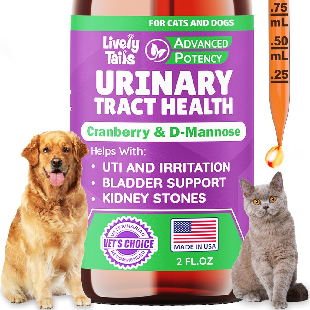 Tratamento natural do cão e gato ITU com Cranberry & D-Mannose, Bexiga, Rim, Apoio à Incontinência, Trato urinário saudável para cães, melhor tratamento de infecção do trato urinário do gato, gotas fáceis de usar, 2 onças
