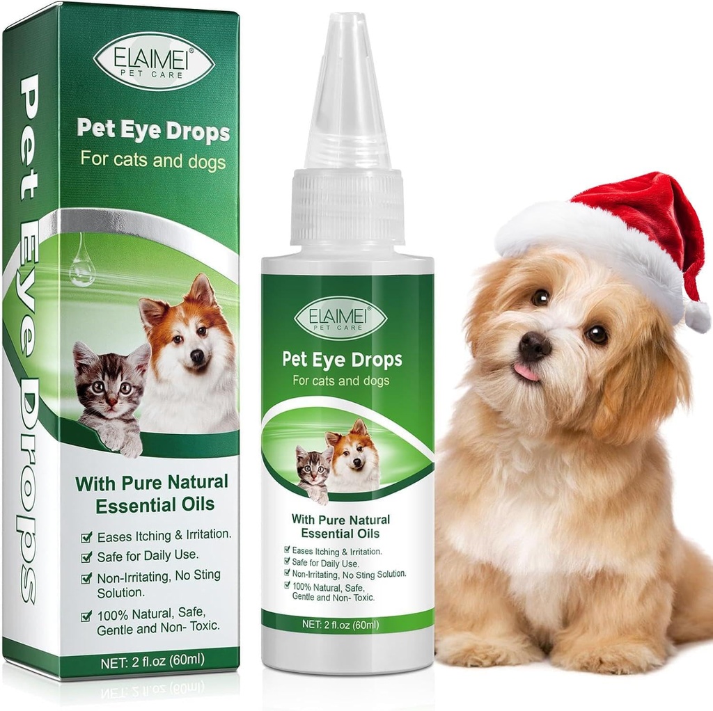 60ML Pet Olho gotas para cão e gato alívio olhos coçando e irritação, Pink Olho e alergias Sintomas seguro e gentil fórmula para todos os animais