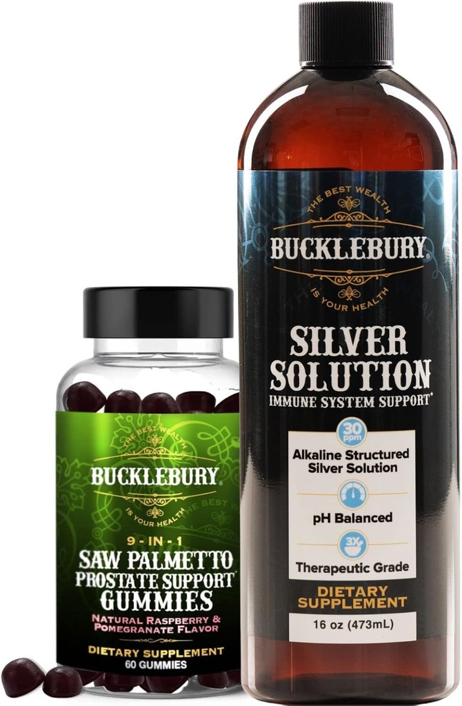 BUCKLEBURY viu pastilhas de próstata Palmetto e solução de prata líquida estruturada 30ppm