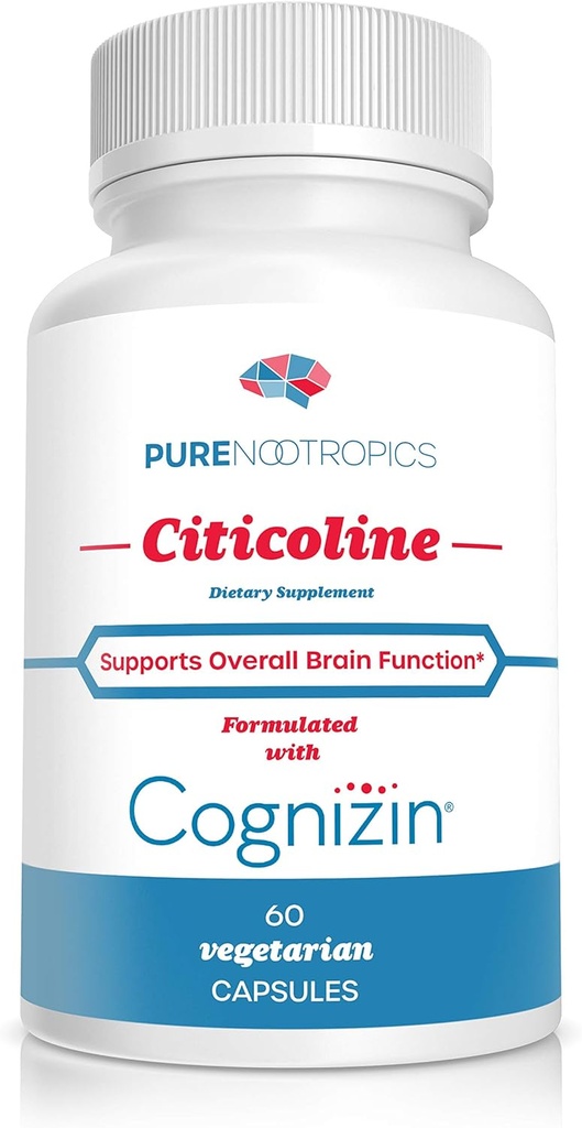 Pure Nootropics - CDP Choline (Citicolina) Cápsulas de 300 mg Cápsulas de 60 Veg Cap Value Pack Suporta Função Cognitiva e Desempenho, Memória, Atenção e Saúde do Cérebro