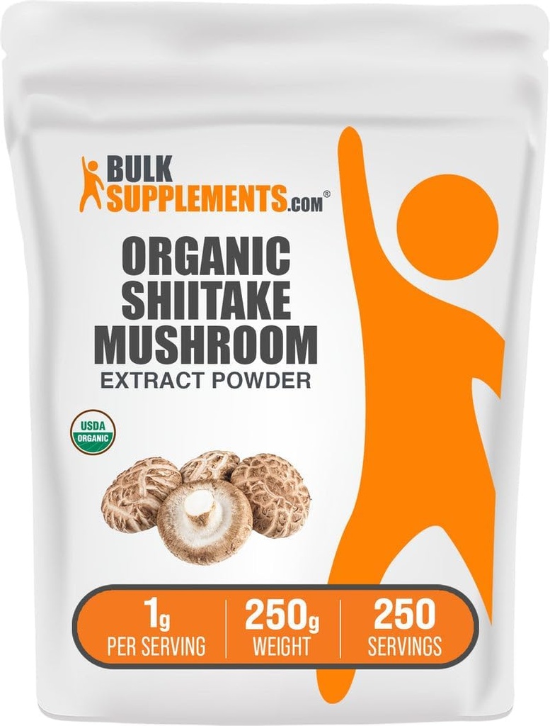 BulkSupplements.com Extrato de cogumelos de Shiitake Orgânico em pó - Suplemento de cogumelos de Shiitake Orgânico, Suporte Imune - Vegan & Gluten Free, 1g por serviço, 250g (8,8 onças) (Pacote de 1)