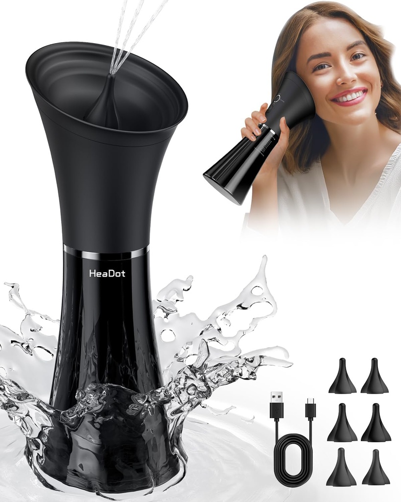 Remoção de cera de ouvido HeaDot com temperatura de água inteligente, limpador de ouvido alimentado a água com 6 dicas, kit de remoção de cera de ouvido seguro e eficaz com 4 níveis de pressão - IPX7