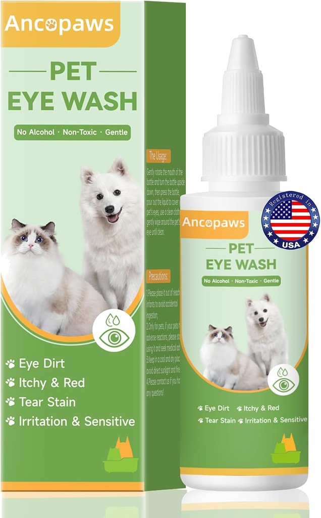 Colírios para cães e gatos: Lave os olhos de estimação para acalmar a alergia e irritação - Dog Colírios para aliviar os olhos secos Rosa Olhos - Pet Tear Stain Cleaner - adequado para todos os animais