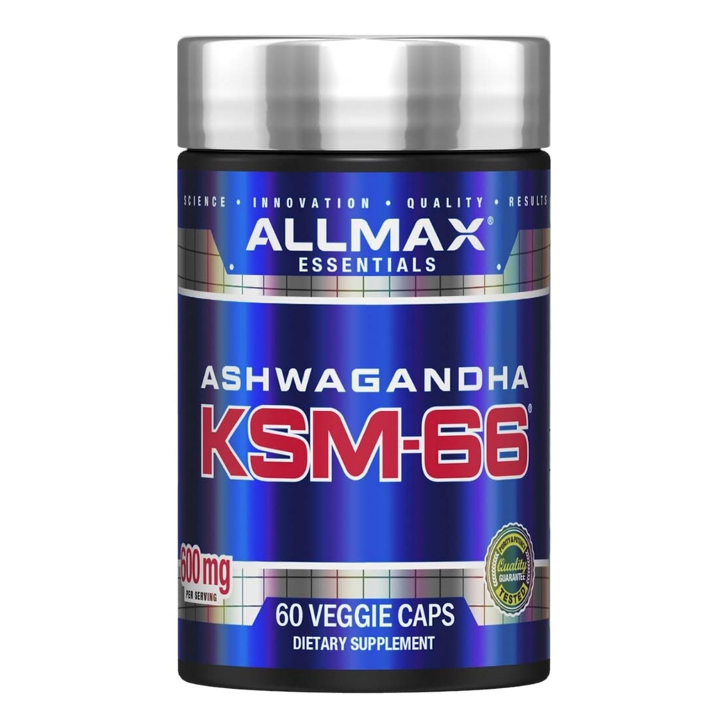 ALLMAX Essentials Ashwagandha KSM-66 (60 Veggie Caps) - Aumentar a força muscular e recuperação - Não-GMO, sem glúten - 30 Servings
