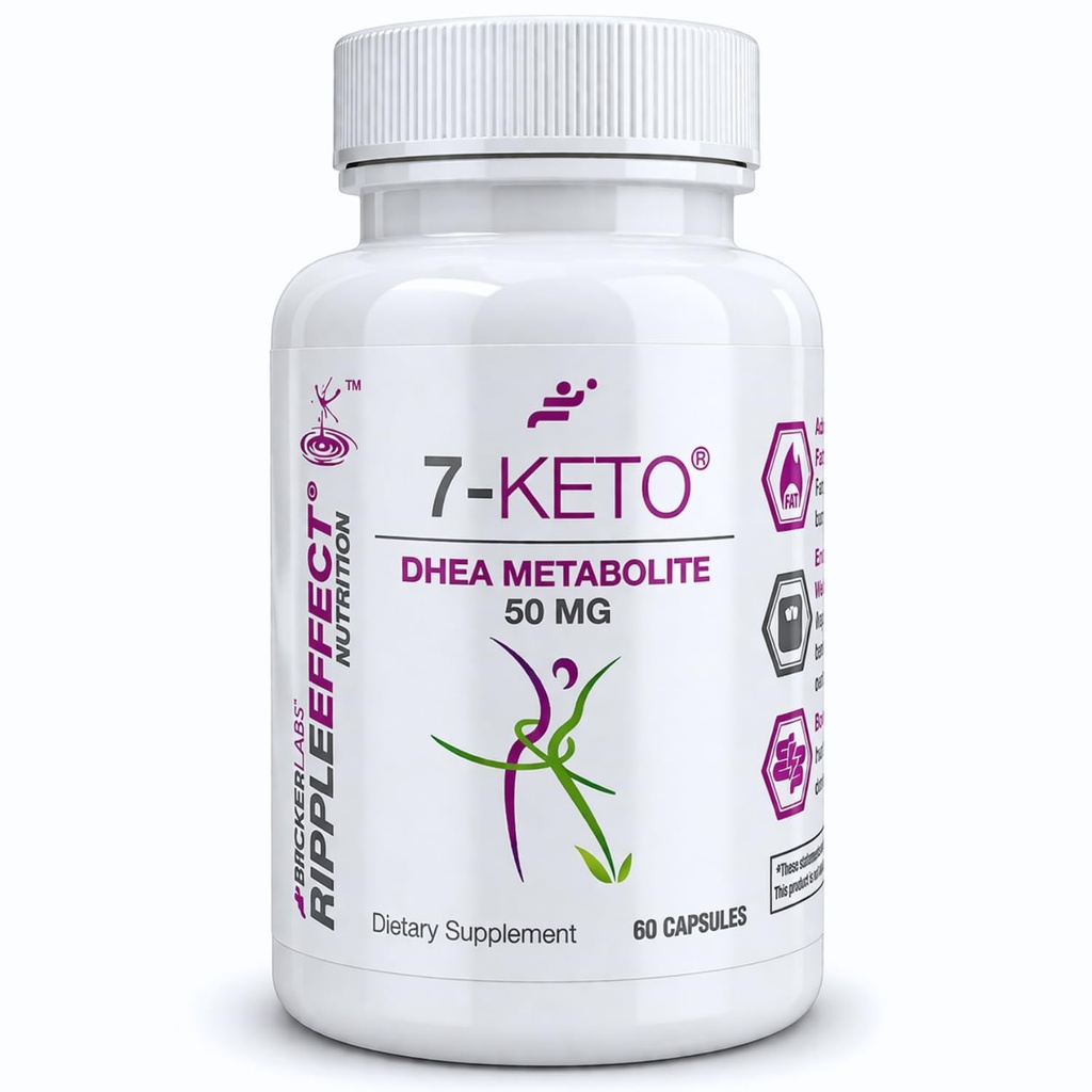 Bricker Labs 7-Keto DHEA Metabolite 50 mg Suplemento dietético para suporte metabólico e equilíbrio energético, 60 Cápsulas