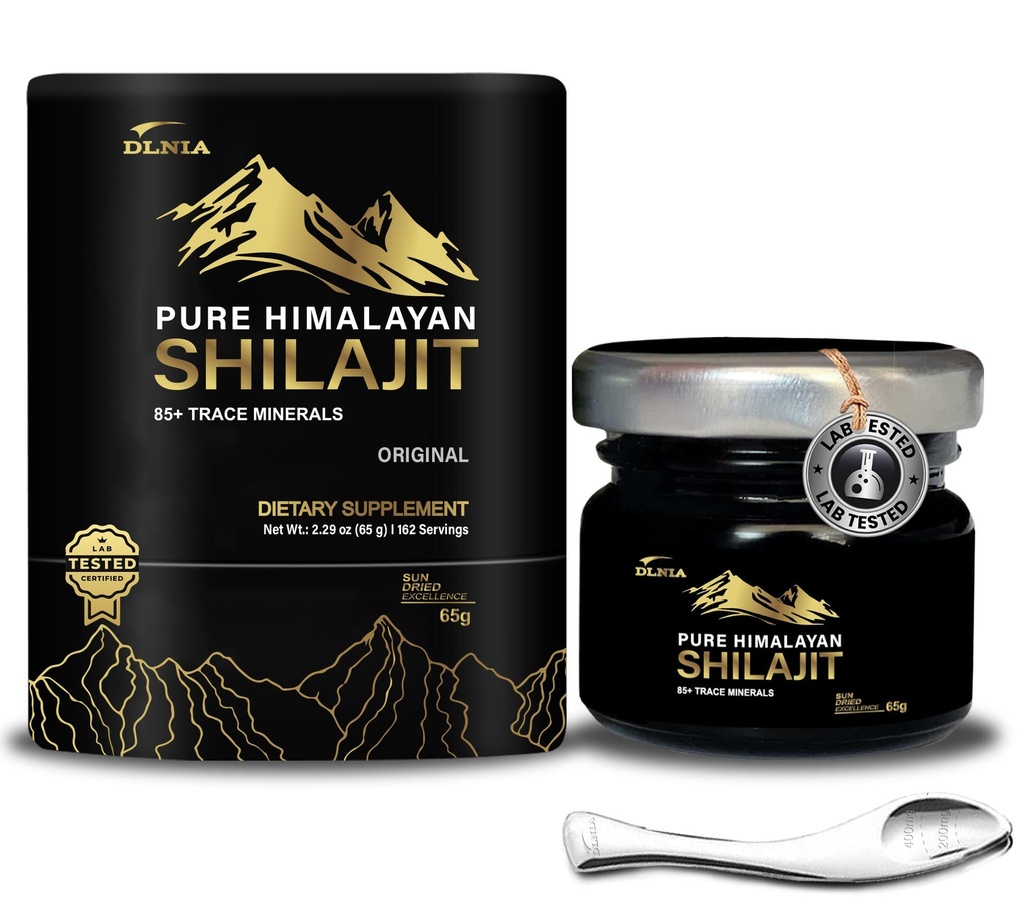 Shilajit Puro Himalaia Orgânico Shilajit Suplemento de resina - Ouro+ Grau com 85+ Trace Minerals com 75% de ácido fulvico, energia geral e suporte imunológico, Shilajit puro para homens e mulheres, 65g