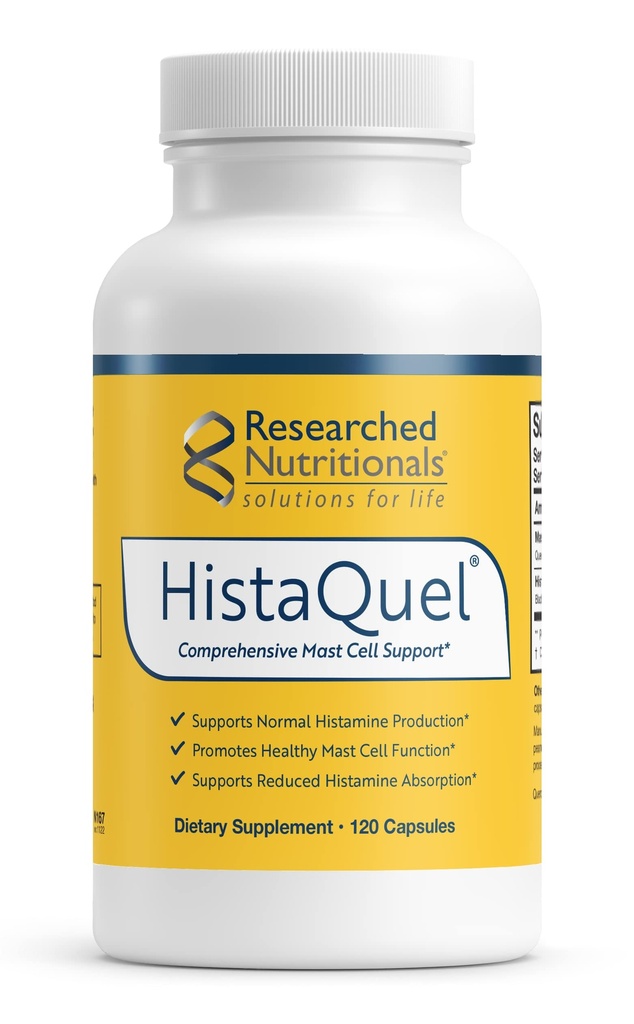 Pesquisados Nutricionais HistaQuel - dupla ação Histamina & Mast Cell Support Fórmula - clinicamente pesquisada Flavonóide & Fórmula de ervas com Stinging Nettle & Black Cumin Seed Oil, 120 Cápsulas