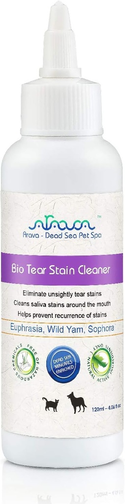 Arava Natural Tear and Stain Remotor para cães e gatos - Solução eficaz com 26 Mineral Mar Morto, remove e previne manchas de olho e saliva
